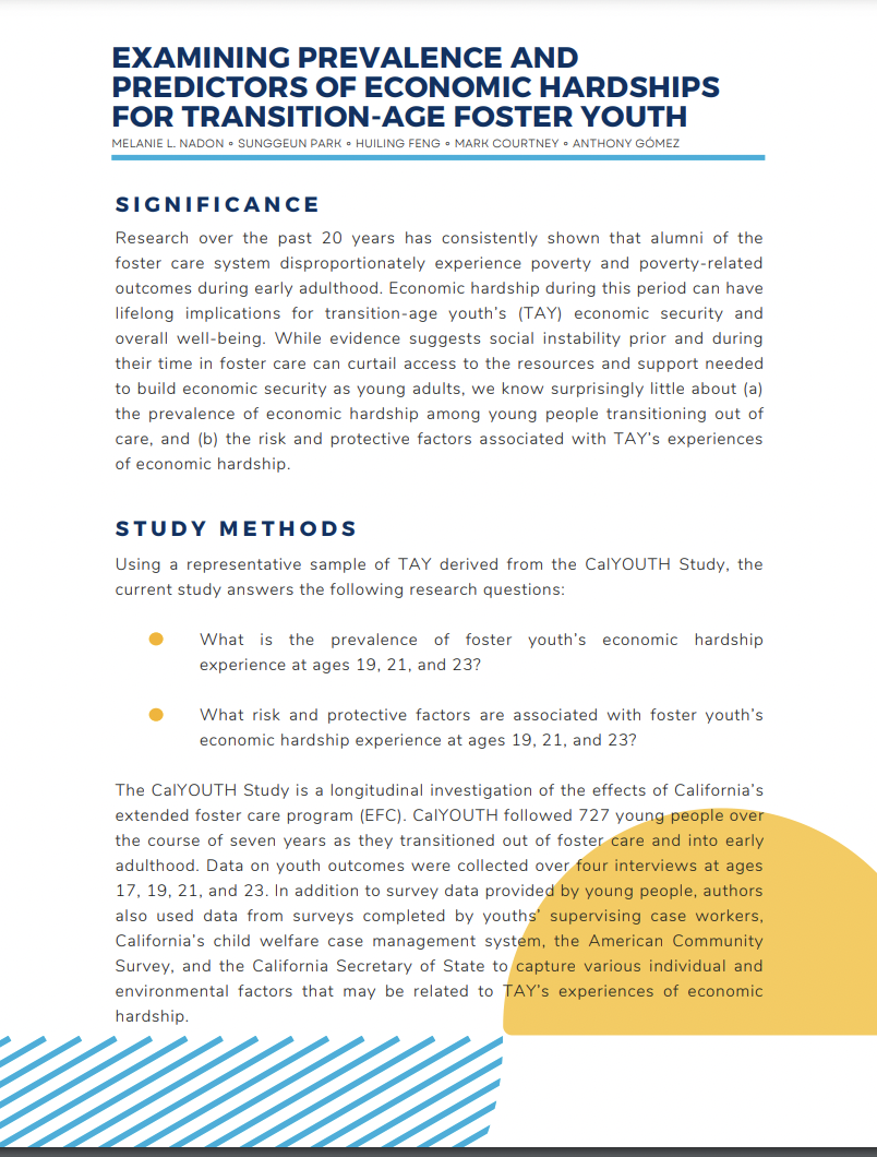 Brief - Examining Prevalence and Predictors of Economic Hardships for Transition-Age Foster Youth (pdf)